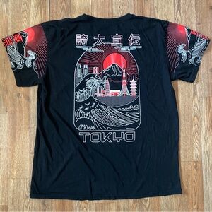 Fresh Laundry Tokyo Japan Graphic Black XL Mens T-Shirt Wave Rising Sun Mt Fuji